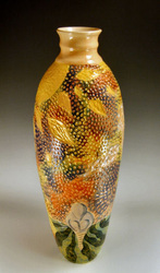 Stoneware incised multi color vase large John OBrien